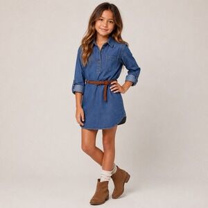 Japna Kids Cotton Long Sleeve Denim‎ Dress Girls Size 8